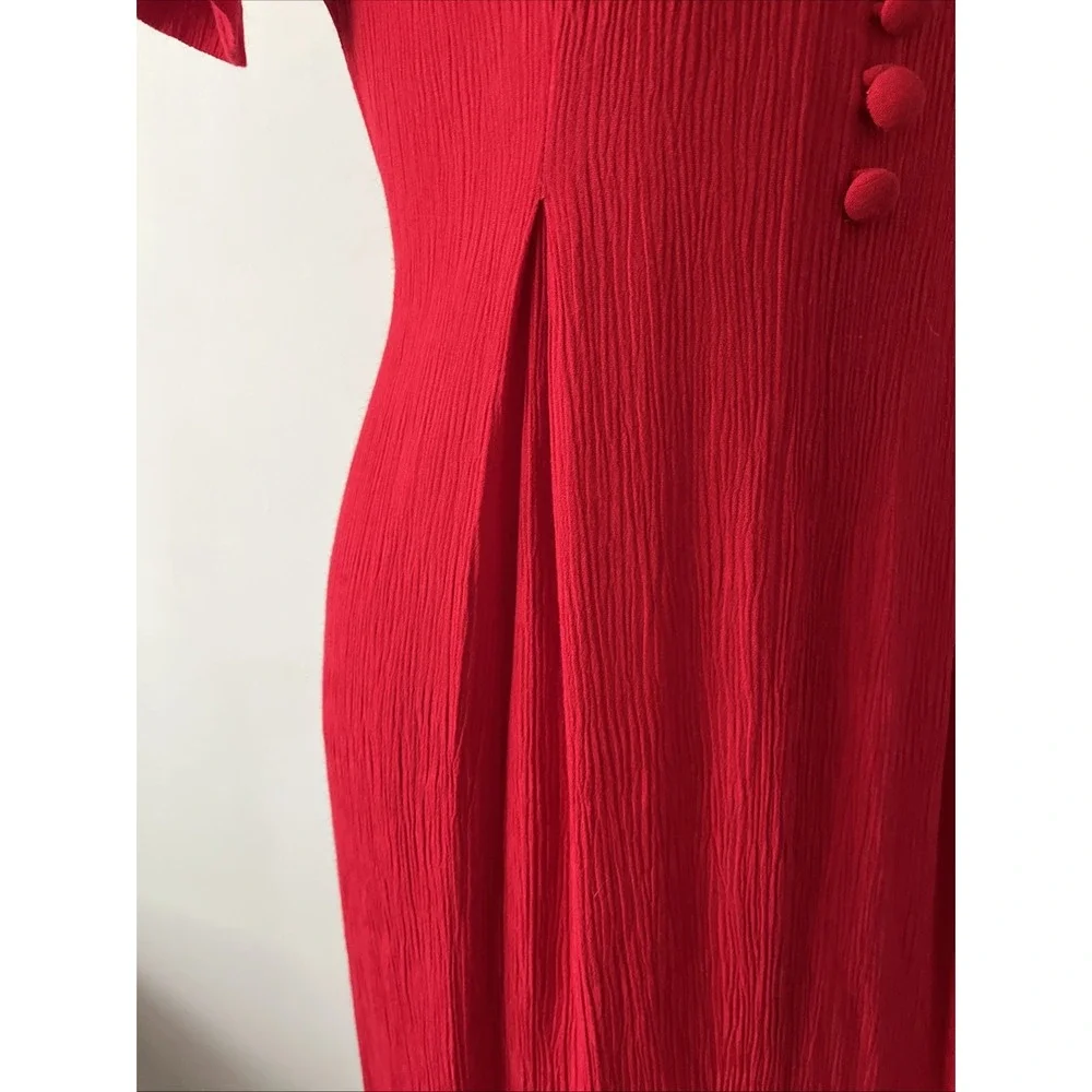 VTG Adam Jason Dress Size 10 Red 80's 90's Floral Embroidery Tie Boho Secretary